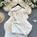 Frenchniche style halter neck and slanted shoulder diamond dress for women summer white pure lust style backlessslimming look a-line skirt holiday style