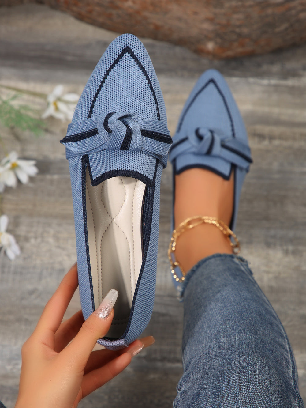 New  spring pointed-toe flat shoes - plus size fashion flyknit slip-on casual women's shoes for cross-border e-commerce