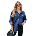 Ebay fashion cross-border export women's independent station  new washed raw edge denim long sleeves lapel tops