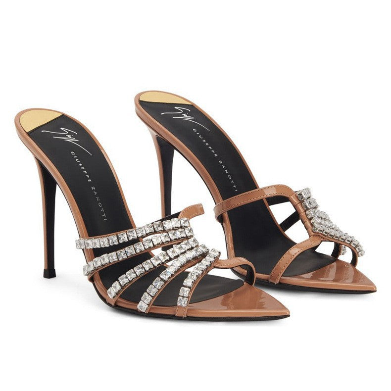 Xd huizhou autumn new european and american style rhinestone pointed toe stiletto heel women's open toe sexy versatile slippers