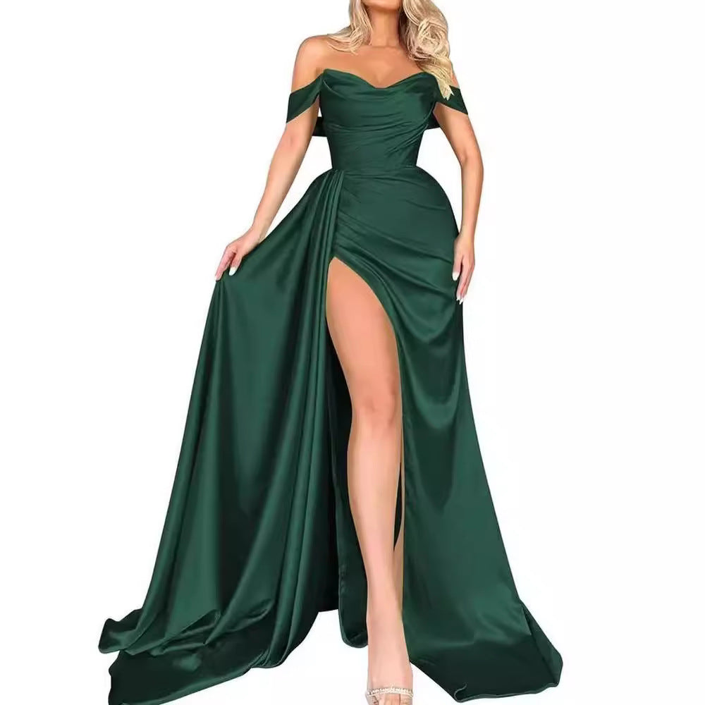 direct sales cross-border trade banquet high-slit sexy host one-shoulder slimming party evening dress