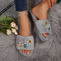 Exportplus size fur slippers 25 years european and american rhinestone women's slippers independent station fur slippers spot wholesale women