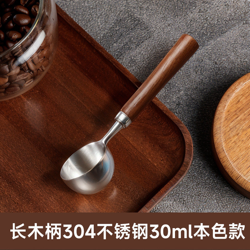 Walnut handle coffee spoon coffee bean measuring spoon 304 stainless steel coffee bean dosing spoon seasoning measuring spoon
