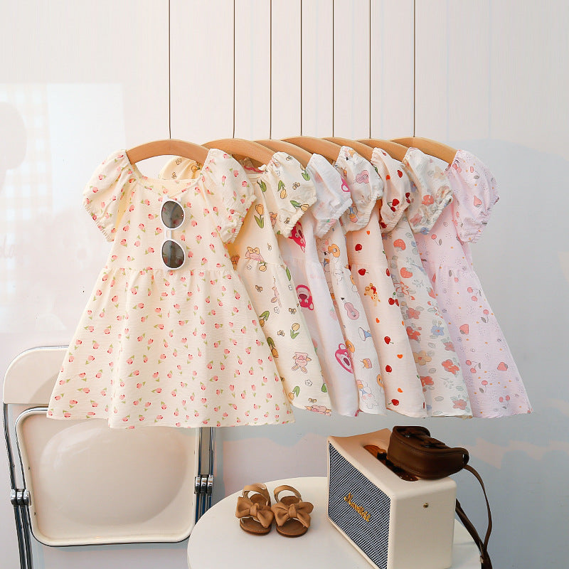Girls' summer floral dress - trendy and stylish printed princess dress for little girls