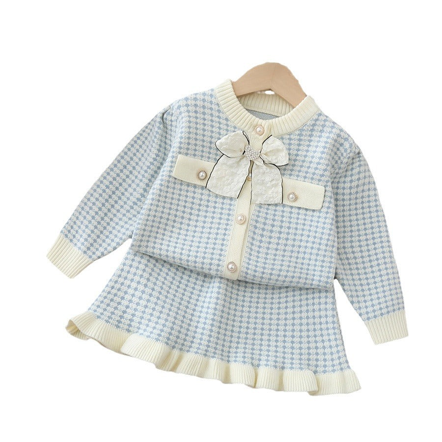 autumn new girls' knit cardigan two-piece set - sweet & chic chanel-inspired outfit