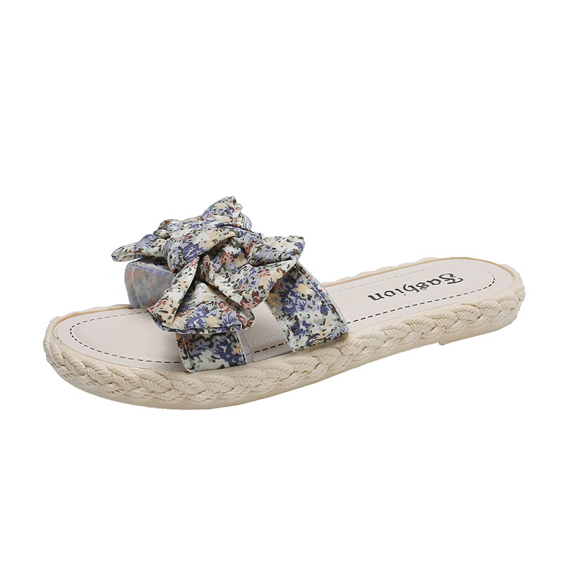 Women's sandals & slippers - 2024 summer new arrivals: floral print, bow accent, trendy korean style, versatile flat beach flip-flops