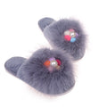 Furry slippers women's indoor and outdoor 2024 fall and winternew arrivalpopular flat heel pearl toe real hair heattech cotton slippers women
