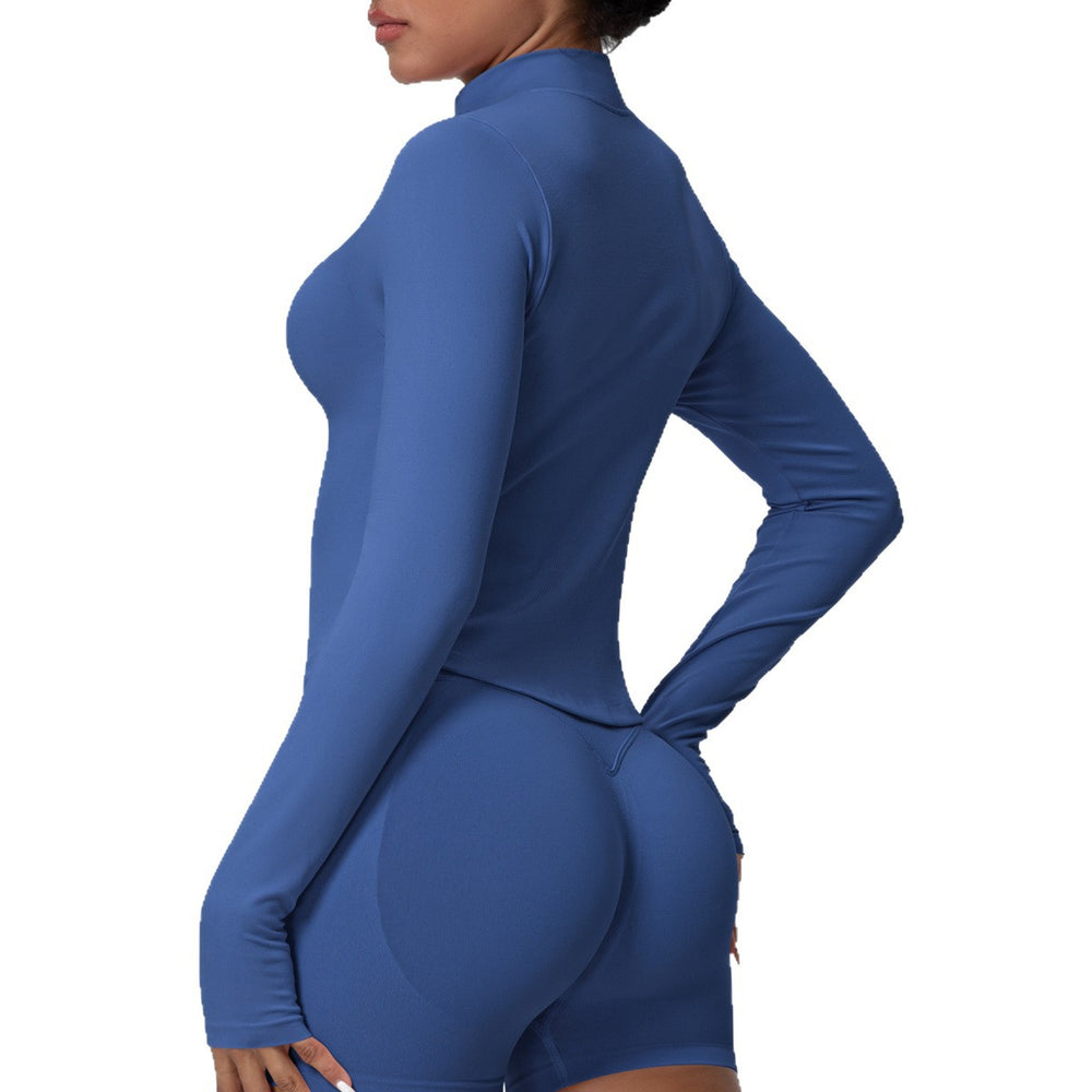 European and american seamless stand collar zipper long sleeve yoga jacket women's tight-fitting quick-dry outerwear running fitness apparel sports top