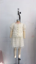 summer cross-border e-commerce 3d mesh flower appliqué top + skirt two-piece set for girls
