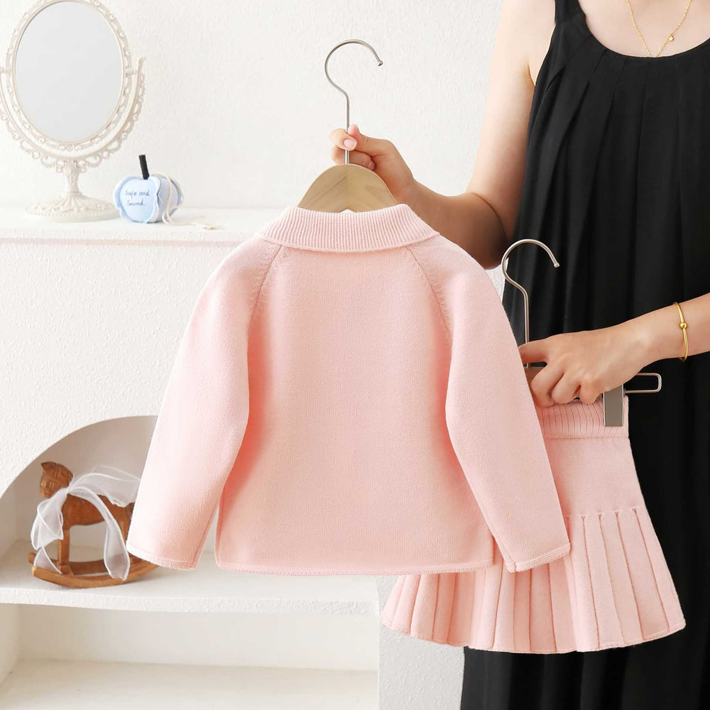 Girls' sweater set,  autumn/winter collection: baby girl knitted cardigan with bow collar, versatile two-piece outfit