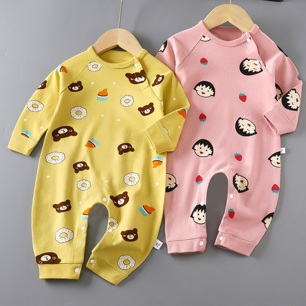 Baby long sleeves bag butt pure cotton breathable male and female baby spring & fall summer jumpsuit small monthly long climbing hoodie