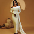 European and american style ins foreign trade women's fashion solid color dress - asymmetrical off-the-shoulder long sleeve dress