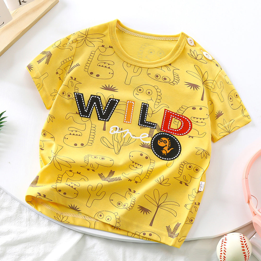 Kids' short-sleeve pure cotton summer new arrivals : boys' t-shirts, baby cartoon girls' short-sleeve korean style tops, children's clothing