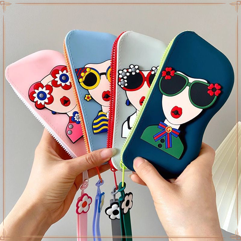 Cartoon cute portable silicone glasses bag contrasting sunglasses sunglasses protective cover hanging bag glasses case storage bag