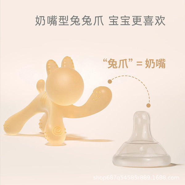Baby toothpaste kitten can be boiled food grade silicone 4 baby anti-eating hands over 6 months old tooth grinding stick toy