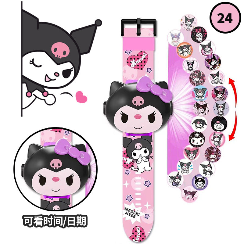Elsa princess projection watch kuromi cartoon electronic luminous watch toy cinnamon dog melody creative gift