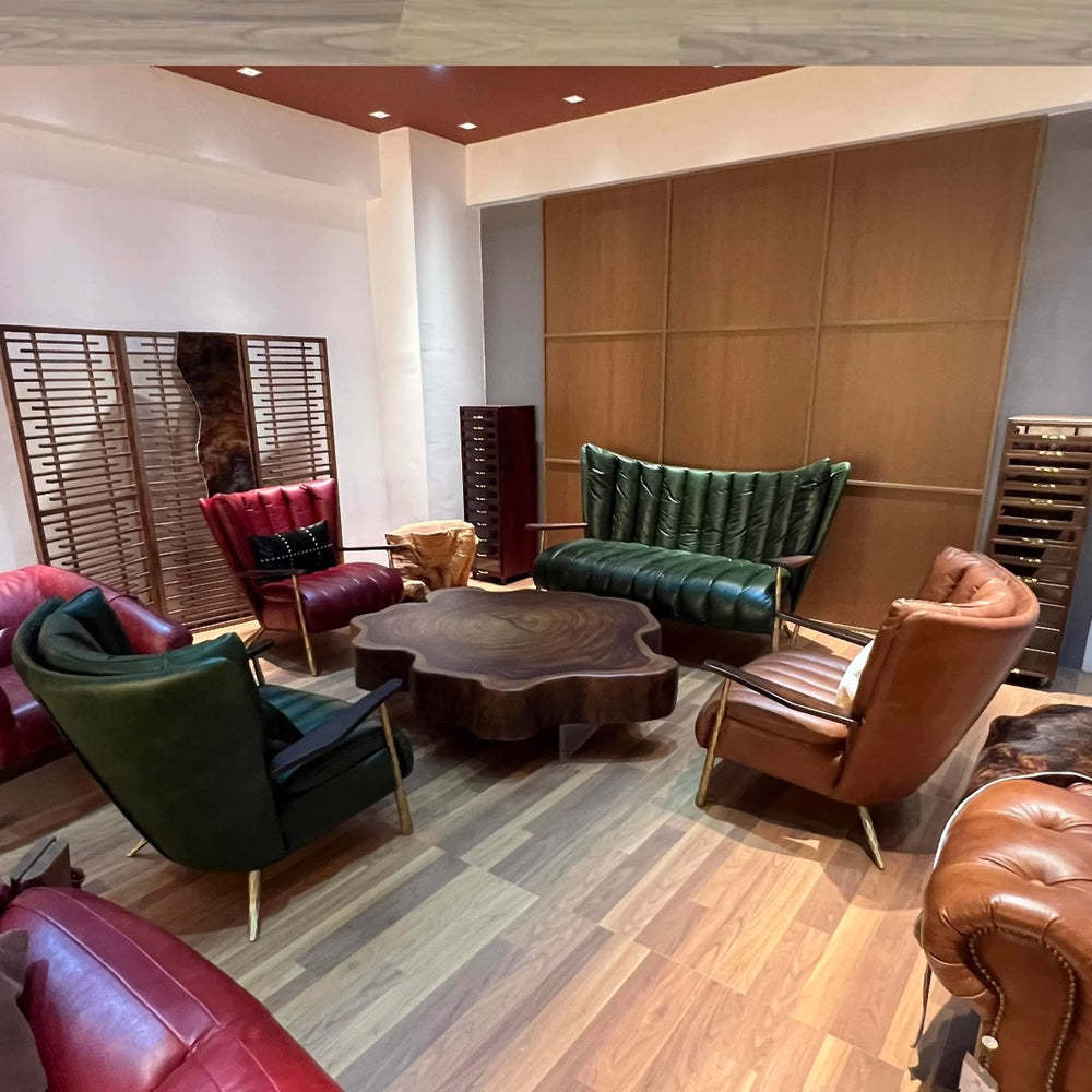 Casual chair first layer cowhide tea room owner chair medieval style oil wax leather single chair accessible luxuryretro double sofa chair