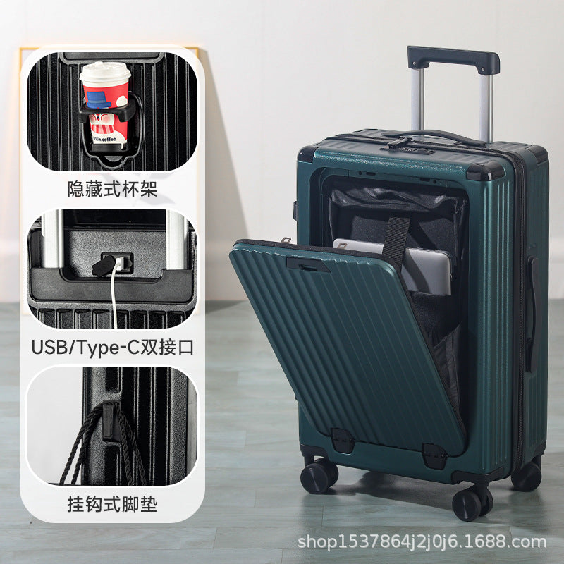 New suitcase multi-functional aluminum frame front opening suitcase trolley case smart travel bag colorful parent-child