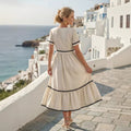 new european and american style elegant vacation dress - backless, lace trim, bow detail, spaghetti strap women's dress