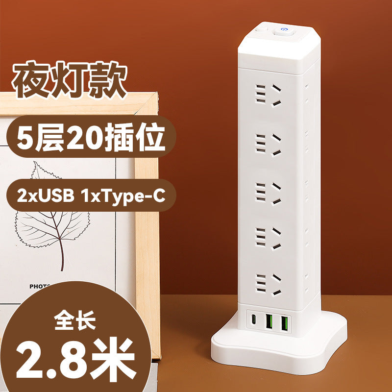 Authentic home & office vertical power strip - multi-outlet, pure copper, with usb ports - tower style