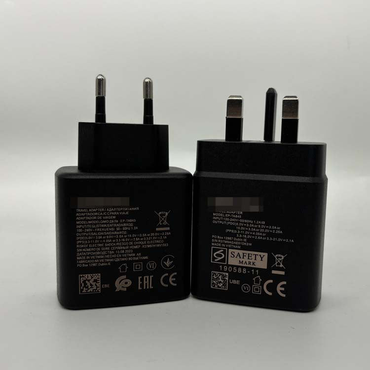 Original t845 charger, compatible with samsung phones, 45w european/uk plug, super fast charge 2.0 charging adapter