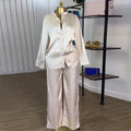 European and american cross-border women's fashion:  autumn new arrivals - casual loose fit long sleeve shirt & high-waisted wide leg pants fashion set