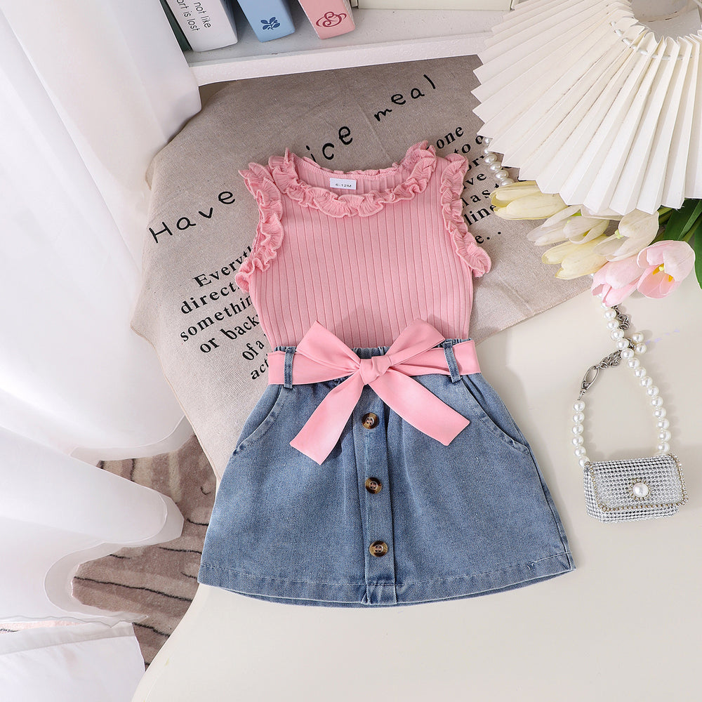 Children's clothing  cross-border girl pit vest + denim skirt fashionnew arrival