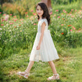 new korean style girls' princess dress - summer lightweight square neck printed chiffon short sleeve dress for children
