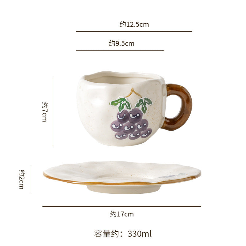 Ins small clear hand-painted ceramic asymmetrical cup and saucer stylishniche style girls ceramic afternoon tea milk coffee cup