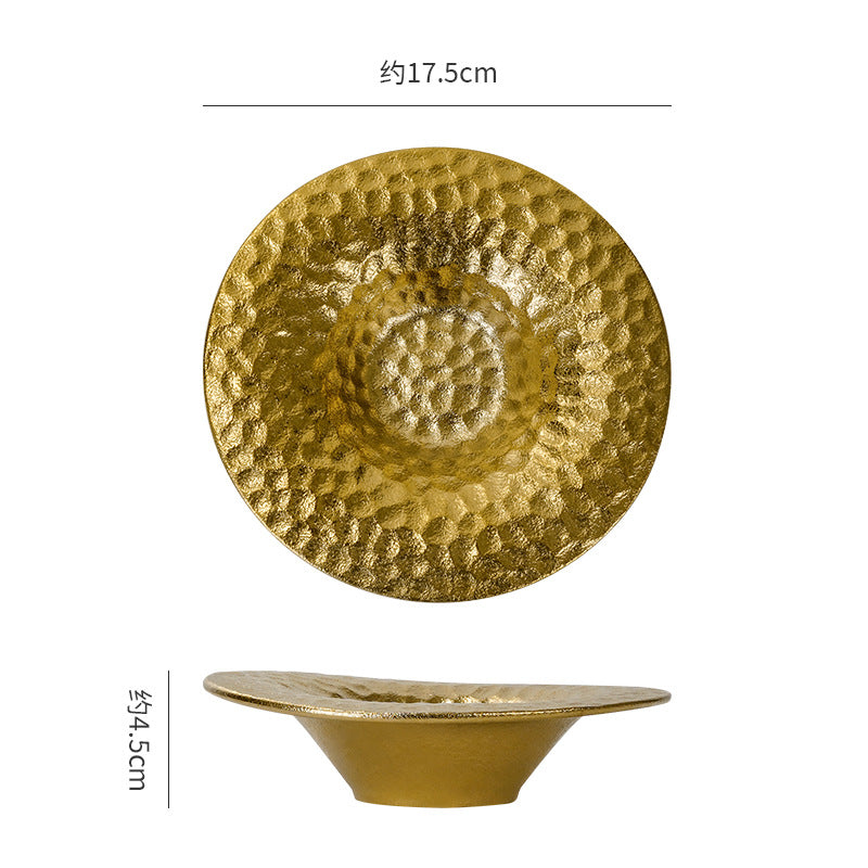 Luxury dining table dessert high-end unique ceramic bowl textured ceramic polka dot straw hat bowl fruit salad bowl