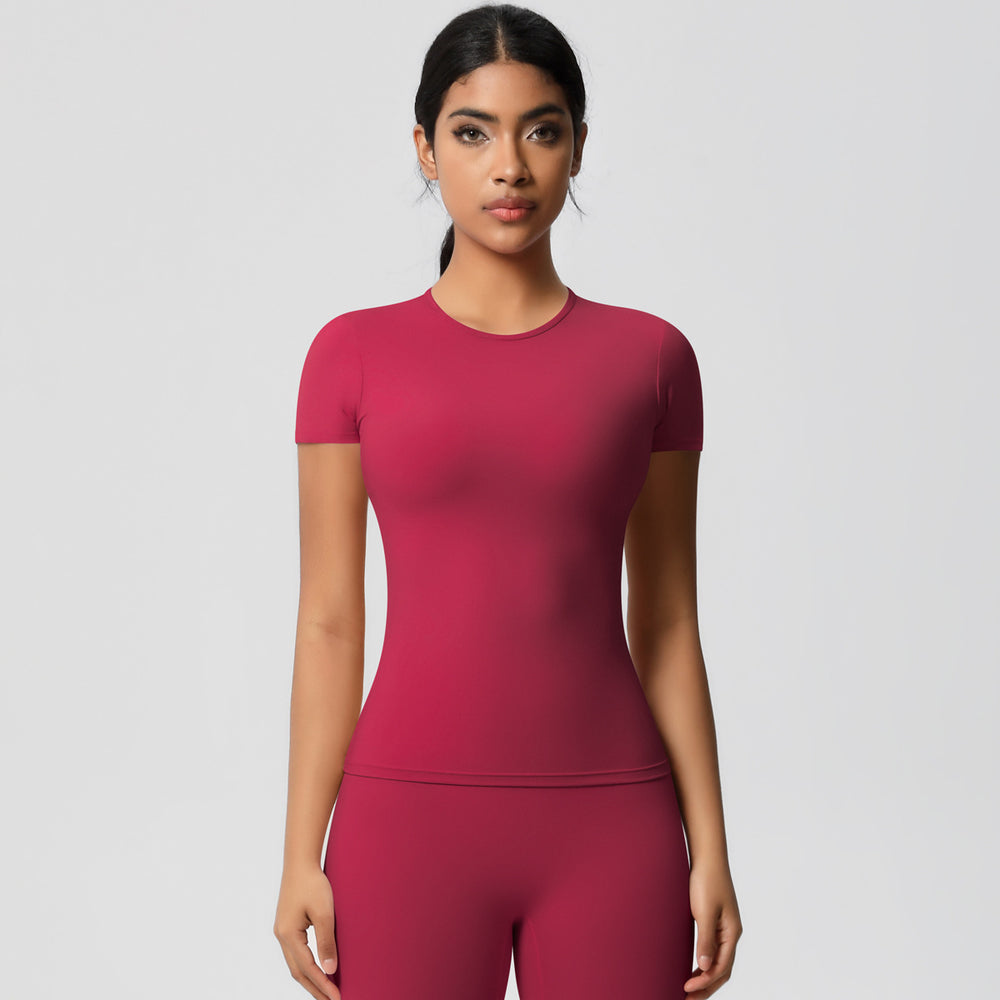 Naked feeling brushed tight short sleeve t-shirt quick-drying breathable sports tops yoga clothes outdoor casual running fitness clothes