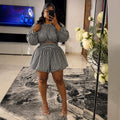 European and american women's clothing  autumn new collection: sweet and fresh round neck lantern sleeve cropped shirt and high-waisted skirt pant two-piece set
