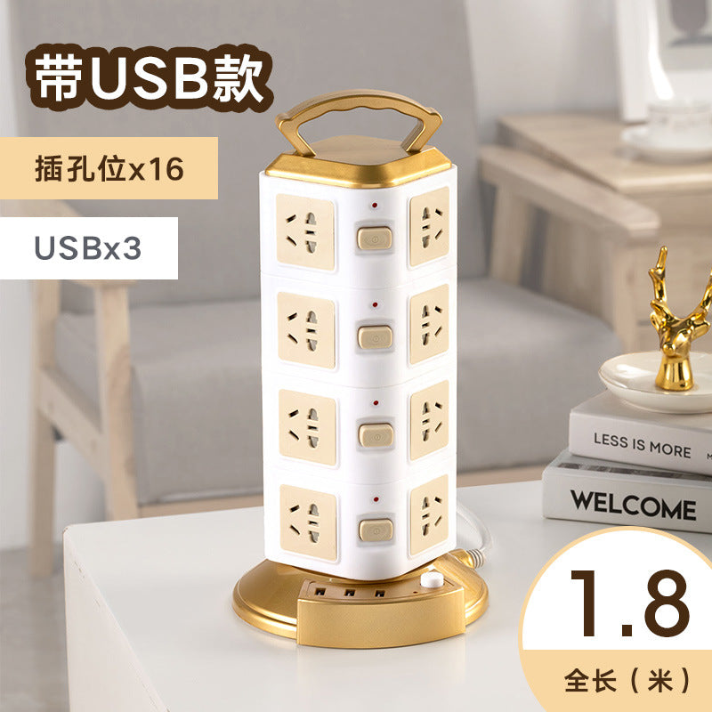 Smart vertical socket with usb mobile phone charging strip multi-functional plug-in board for home creative stereo plug-in cable