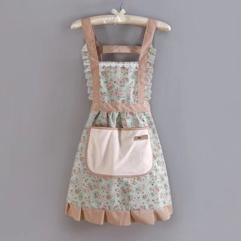 Apron female kitchen for home anti-fouling and stain-resistant work cute k-style princess floral waistband new arrival canvas