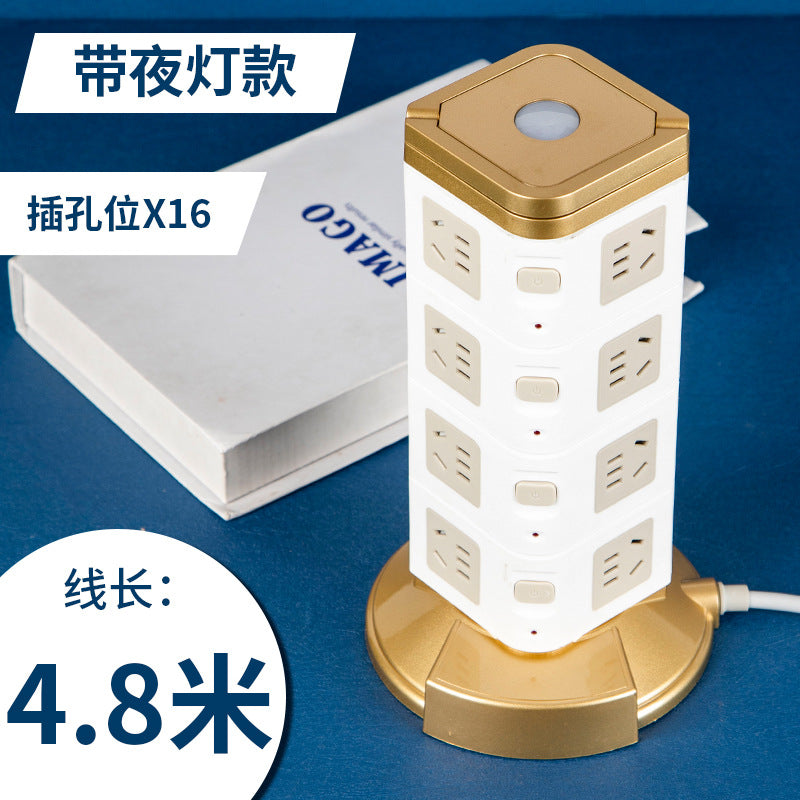 Multifunctional smart socket long line night light plug strip multi-hole plug-in board usb plug-in tower office vertical plug-in