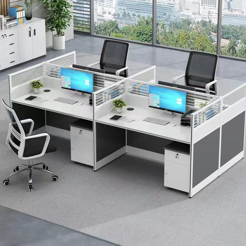 Customizable office desk and chair set - modern minimalist 3-seat office desk for accounting and finance offices