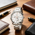 three-eye men outdoor sports steel belt stainless steel fashion business luminous men quartz watch