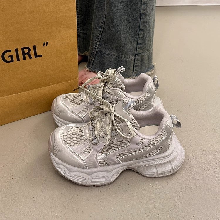 European style versatile parisian dad sneakers women's chunky platform casual shoes 2026 spring/summer mesh breathable outdoor athletic shoes
