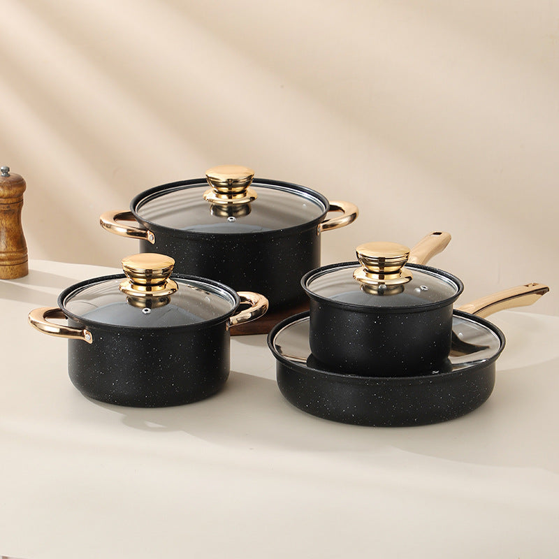medical stone non-stick pan suit8pcsfor home frying pan milk pot soup pot combination pot cookware set