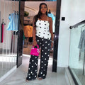 European and american cross-border african women's clothing  summer new fashion elegant polka dot camisole top and high-waisted pants set