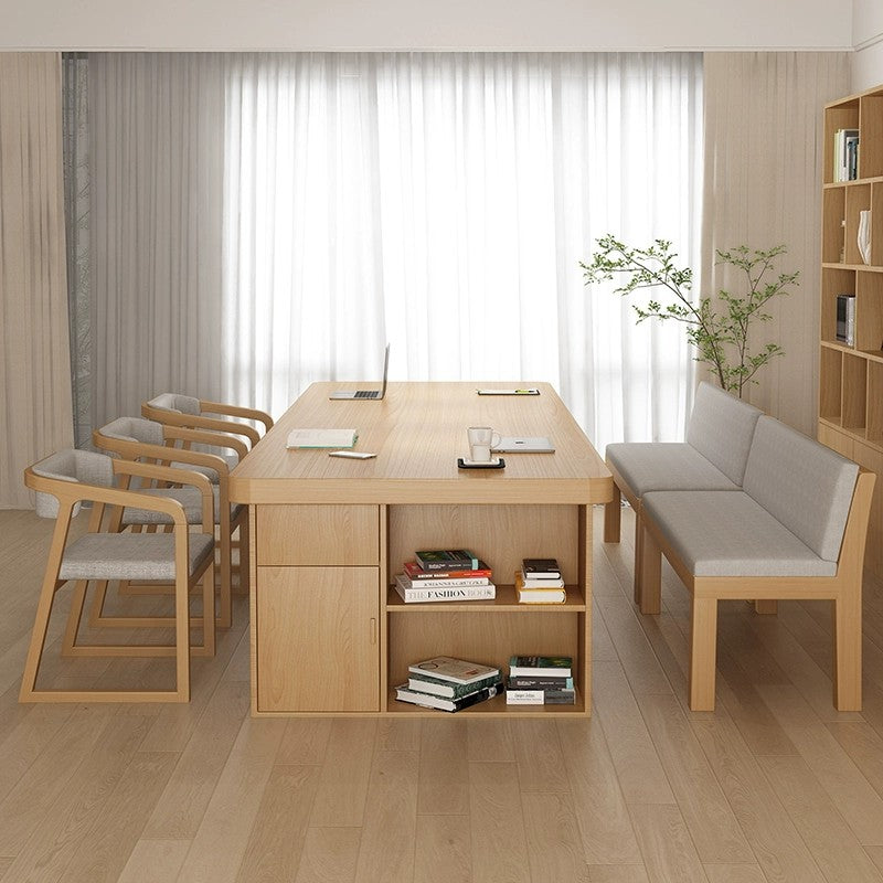 Scandinavian solid wood long table bookcase all-in-one writing table for home study table office desk workbench