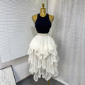 export elastic waist mesh ruffle asymmetrical tiered cake skirt midi high waist a-line midi skirt