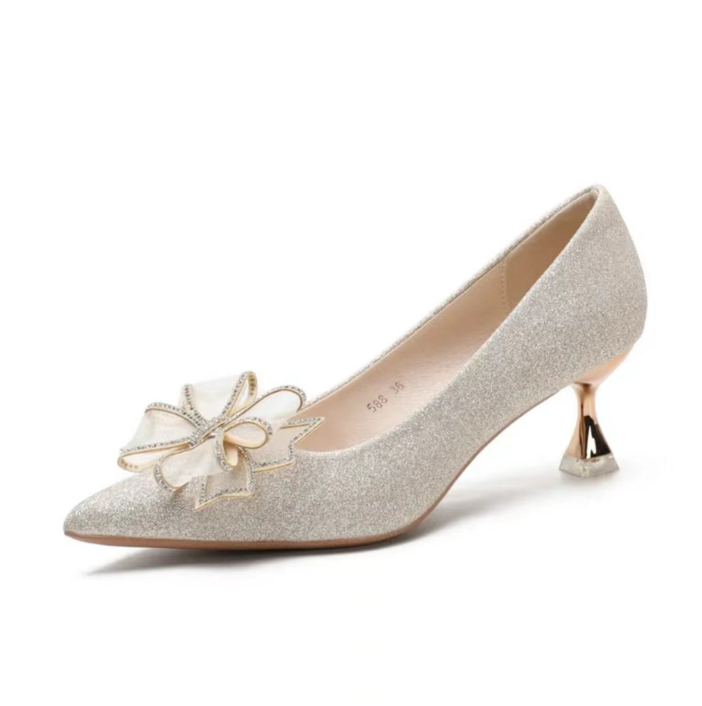 Wedding shoes for women, he xiu wedding dress, two-wear champagne color bridesmaid shoes, french thick-heeled high heels that can be worn on a daily basis