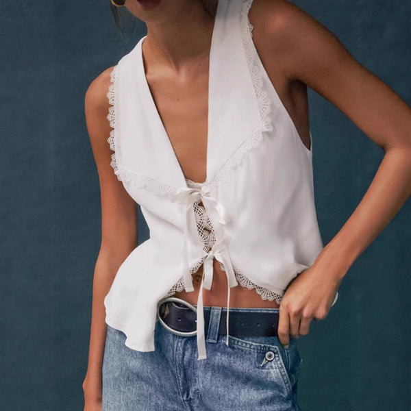 Street Fashion Lace Cardigan Women's 2025 Summer Cross-Border White Sleeveless Vest Vest Wholesale Women's Clothing