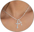 Amazon bestseller: birthstone inlaid double cross pendant 14k necklace - unique & trendy jewelry