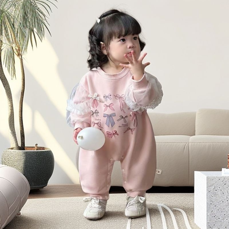 Spring & fall baby super cute baby onesie autum clothes princess style long sleeves khaki outing clothes super cute sweet