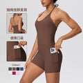 pure color brushed beautiful back tight strap halterflap pocket pants yoga suit sports running shortstwo-piece set