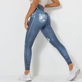 Clearance sale: faux denim print slim-fit workout leggings - high waist, butt-lifting, perfect for running, fitness, and yoga