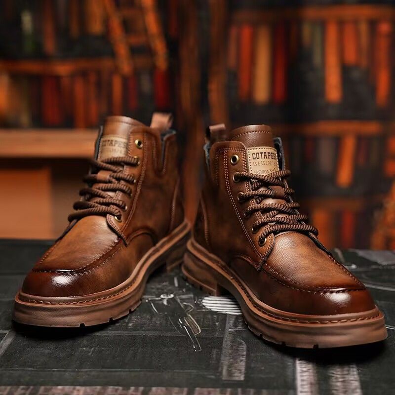Genuine leather cowhide men's shoes boots men's new arrivalmenclassybest selling short american retroboots men's autum
