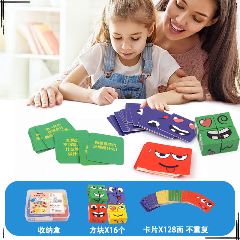 Face-changing Rubik's cube with bell, you cry and I laugh puzzle children's smiley face expression building block parent-child interactive toy puzzle type